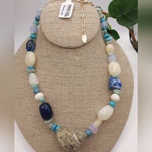 Free People Mitsi Choker Blue Green Sea Shell & Stones NWT